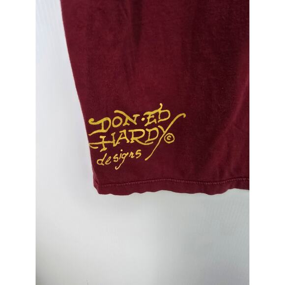 Ed Hardy Crowned Skull & Rose Graphic Tee Maroon Christian Audigier Y2K M - Picture 7 of 7